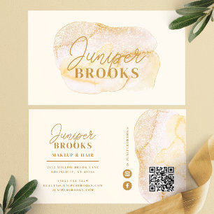 Cartão De Visita Código QR de Mídia Social em Glitter Dourado Champ