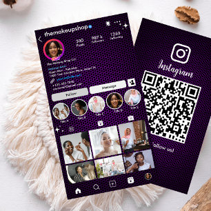 Cartão De Visita Código QR de Mídia Social em Mel hexagonal Roxo do