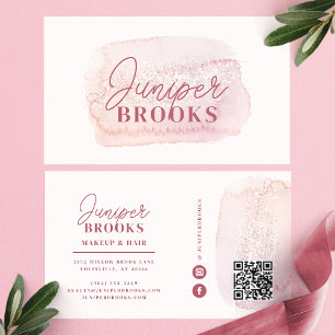 Cartão De Visita Código QR de Mídia Social Glitter Rosa Malva