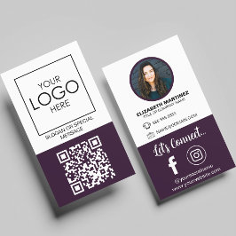 Cartão De Visita Código QR de Mídia Social Logotipo de Empresa e Fo