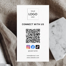 Cartão De Visita Código QR de Mídia Social Logotipo Moderno Branco