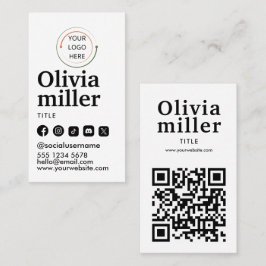 Cartão De Visita Código QR de Mídia Social Moderna | Retrato Minima