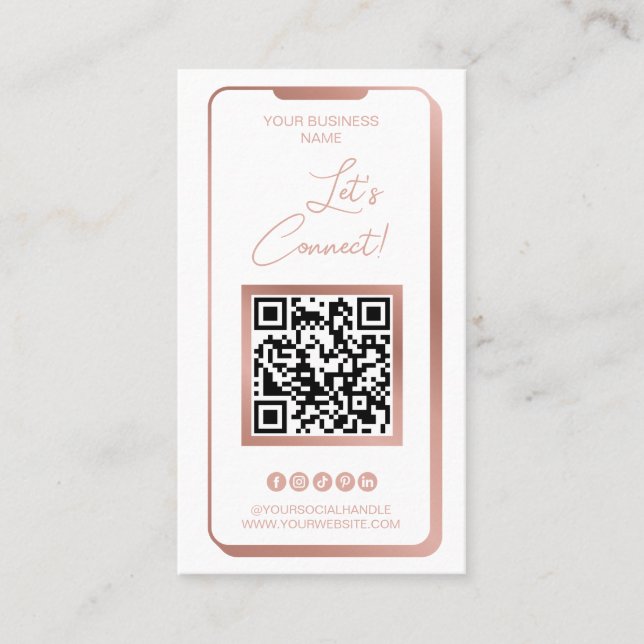 Cartão De Visita Código QR de Mídia Social Moderno Rosa Feminina (Frente)