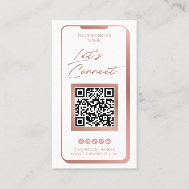 Cartão De Visita Código QR de Mídia Social Moderno Rosa Feminina (Frente)
