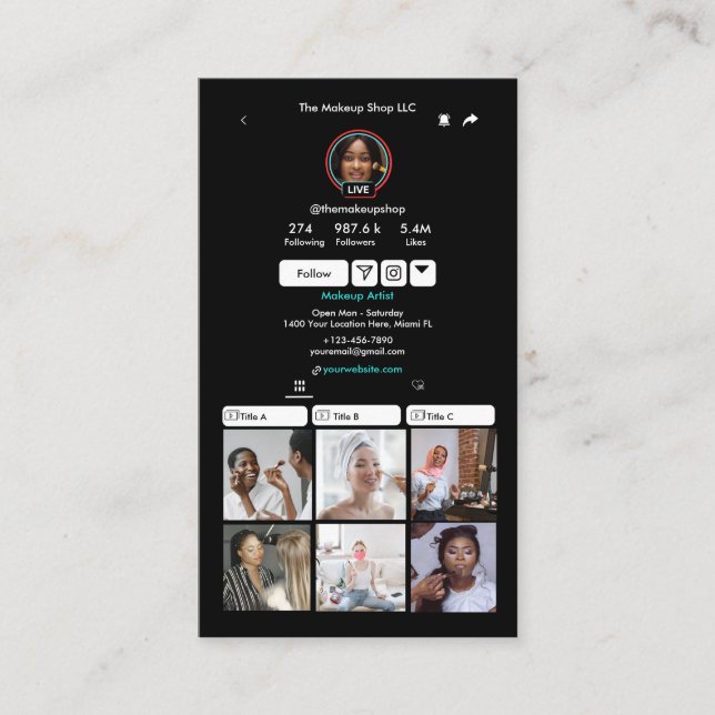 Cartão De Visita Código QR de Mídia Social Negra TikTok (Frente)