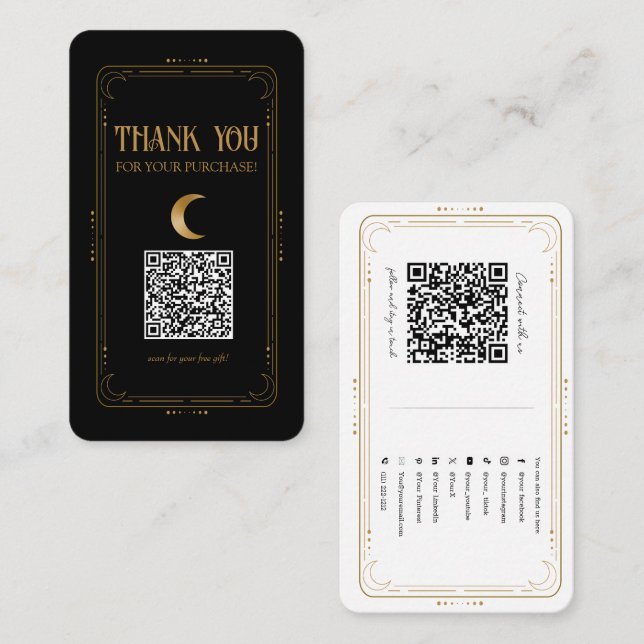 Cartão De Visita Código QR de Mídia Social Oculta Mística Lua Doura (Frente/Verso)