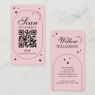 Cartão De Visita Código QR de Mídia Social Rosa Vintage Script Tend