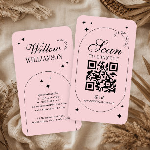 Cartão De Visita Código QR de Mídia Social Rosa Vintage Script Tend