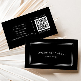 Cartão De Visita Código QR de Moldura Dupla Preta Moderna AVERY