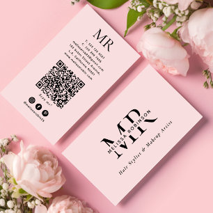Cartão De Visita Código QR de Monograma de Estilista de Cabelo Rosa