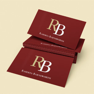 Cartão De Visita Código QR de Monograma Simples Burgundy Conecte-
