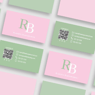 Cartão De Visita Código QR de Monograma Simples Rosa   Conecte-se C