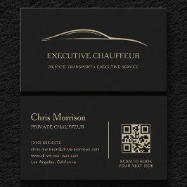 Cartão De Visita Código QR de Motorista Executivo Preto e Dourado