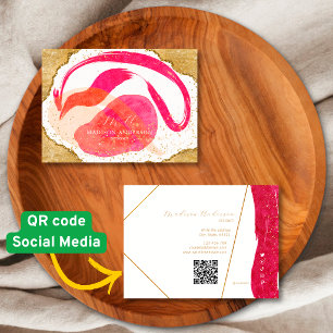 Cartão De Visita Código QR de Negócios Dourado Brilhante Rosa Quent