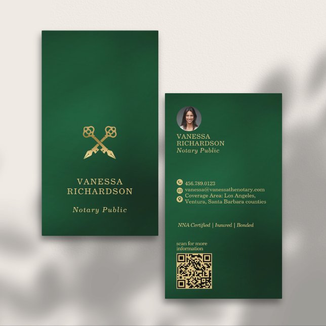 Cartão De Visita Código QR de Notário do Caneta Notário Dourado Ver (Criador carregado)