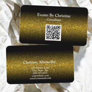Cartão De Visita Código QR de Ombre de Glitter Dourado Mínimo Ele