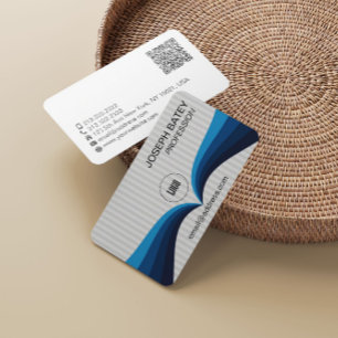 Cartão De Visita Código QR de Onda Azul Elegante Moderno