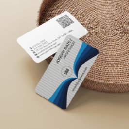 Cartão De Visita Código QR de Onda Azul Profissional Moderno e Eleg