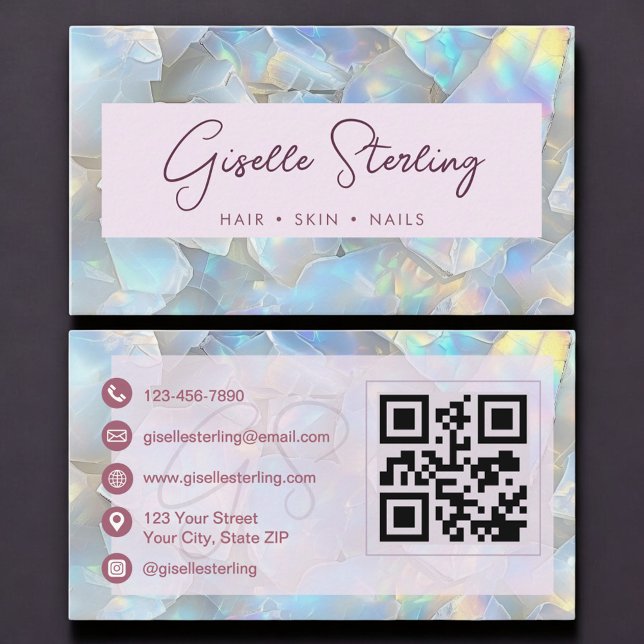 Cartão De Visita Código QR de Opala Lavanda Elegante Profissional (Criador carregado)