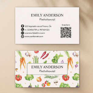 Cartão De Visita Código QR de Padrão de Legumes Colorido Aquarela