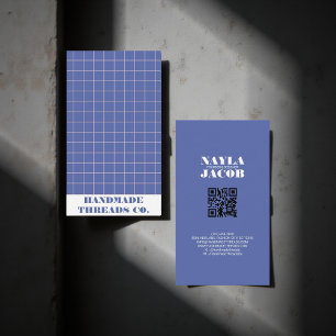 Cartão De Visita Código QR de Padrão Verificado com Azul Moderno