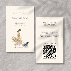 Cartão De Visita Código QR de passeador de cães elegante e moderno