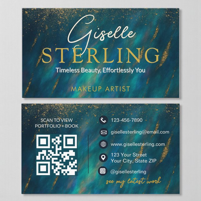 Cartão De Visita Código QR de Pedra Opala Verde (Criador carregado)