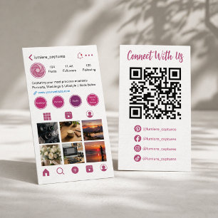 Cartão De Visita Código QR de Perfil de Mídia Social Rosa Moderno