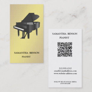 Cartão De Visita Código QR de Pianista Vintage Músico Professor de 