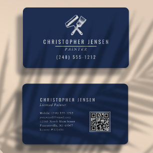 Cartão De Visita Código QR de Pintor Azul Marinho Cinza Arredondado