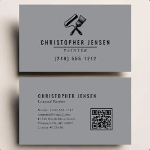Cartão De Visita Código QR de Pintor Cinza Preto Pintura