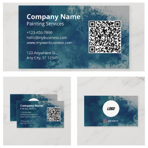 Cartão De Visita Código QR de Pintor de Aquarela Azul