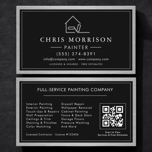 Cartão De Visita Código QR de Pintor de Casas Metálico Pintura  (Criador carregado)