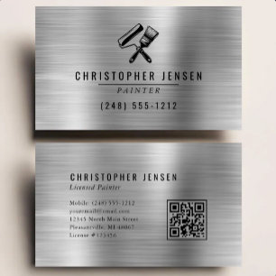Cartão De Visita Código QR de Pintor Prata Preto Metálico Pintura