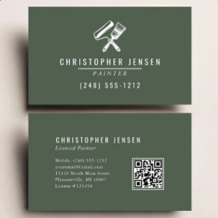 Cartão De Visita Código QR de Pintor Verde Escuro Pintura