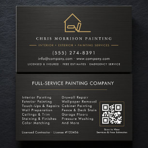 Cartão De Visita Código QR de Pintura Preto Metálico Dourado