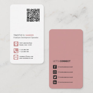 Cartão De Visita Código QR de rede simples mídia social cor-de-ro
