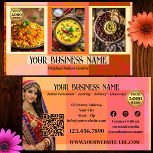 Cartão De Visita Código QR de Restaurante Indiano Elegante e Cateri