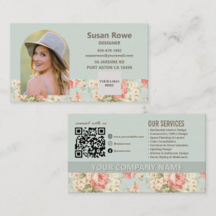 Cartão De Visita Código QR de Rosas Florais Vitorianas Antigas Foto