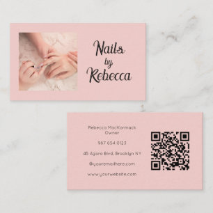 Cartão De Visita Código QR de Rosto de Técnico de Unhas em Rosa Cho