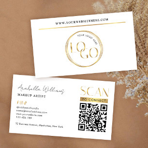 Cartão De Visita Código QR de Salão de Beleza com Logo em Ouro Glam