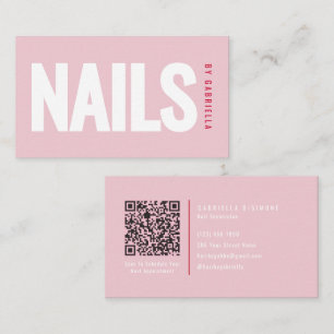 Cartão De Visita Código QR de Salão de Unhas Rosa Moderno