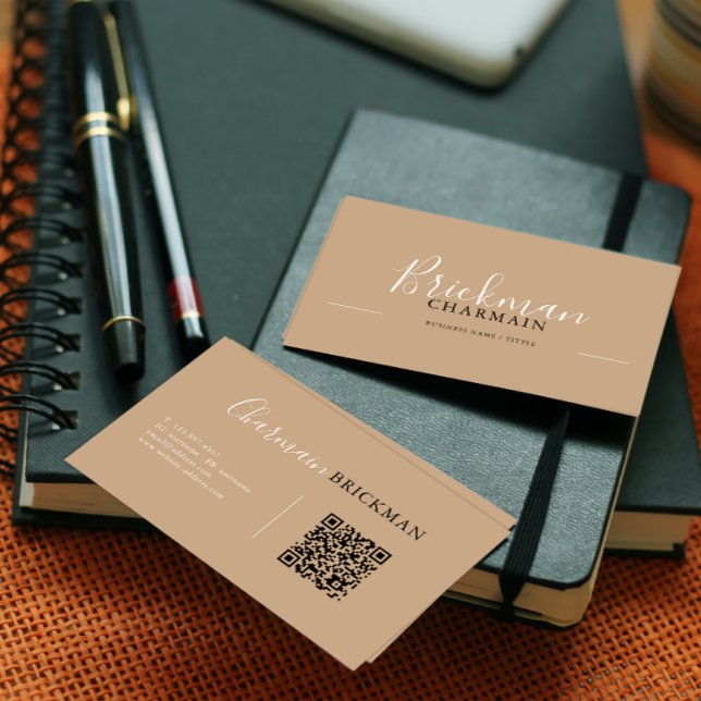 Cartão De Visita Código QR de Script Chic do Elegante Boho (Criador carregado)