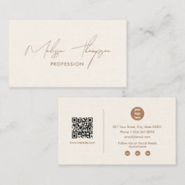 Cartão De Visita Código QR de Script de Assinatura Boho Brown Profi