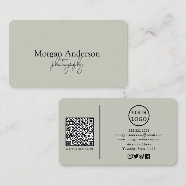 Cartão De Visita Código QR de Script de Assinatura Moderna Social (Frente/Verso)