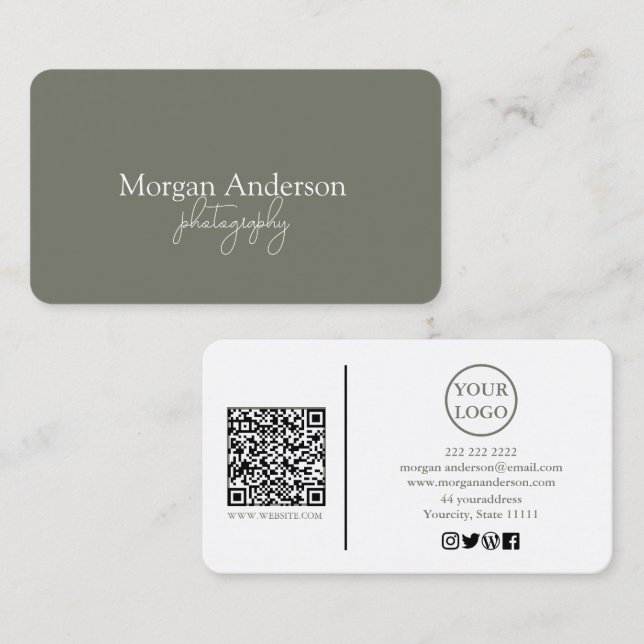 Cartão De Visita Código QR de Script de Assinatura Moderna Social (Frente/Verso)