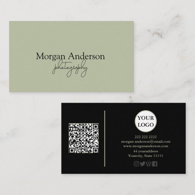 Cartão De Visita Código QR de Script de Assinatura Moderna Social (Frente/Verso)