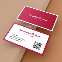 Cartão De Visita Código QR de Script de Borda Magenta Viva Simples