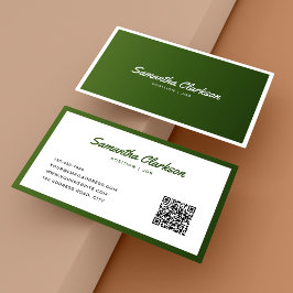 Cartão De Visita Código QR de Script de Borda Verde Oleícola Simple