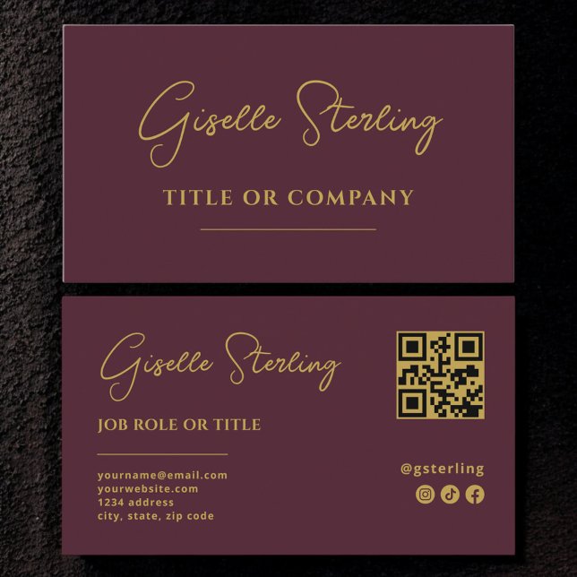 Cartão De Visita Código QR de Script de Empresa Profissional Dourad (Criador carregado)
